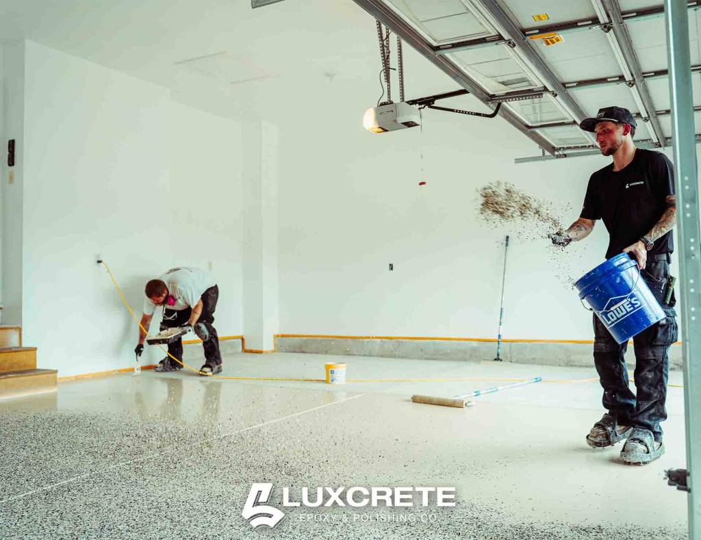 LuxCrete Epoxy & Polishing - Wichita's #1 Expoxy Flooring Experts - Full Flake Epoxy Flooring System - Flake Application 001