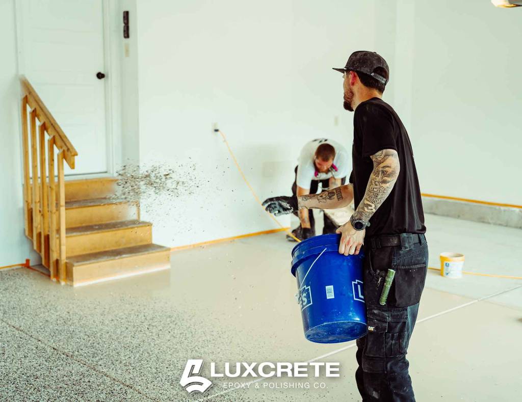 LuxCrete Epoxy & Polishing - Wichita's #1 Expoxy Flooring Experts - Full Flake Epoxy Flooring System - Flake Application 002