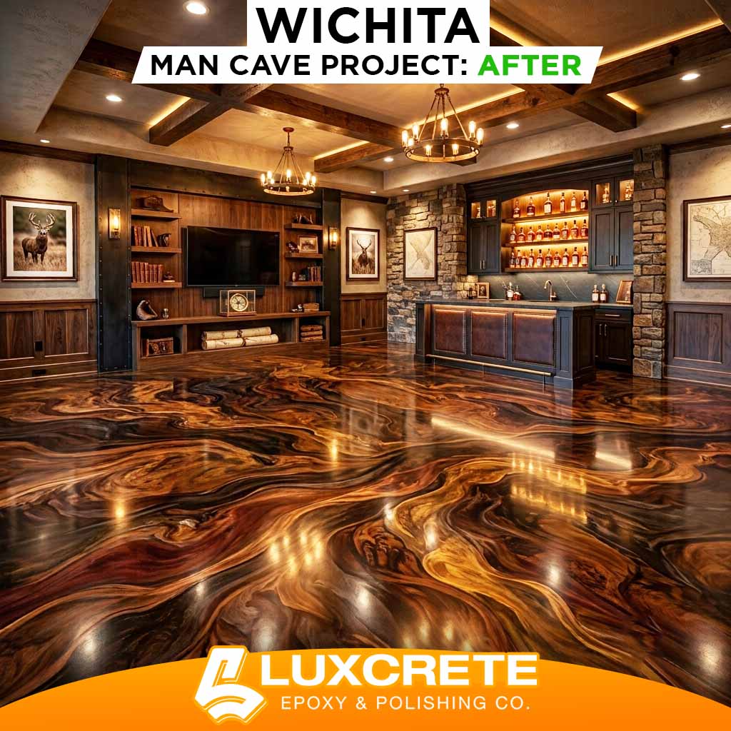 LuxCrete Epoxy & Polishing - Wichita's #1 Expoxy Flooring Experts - Metallic Epoxy Floors - Man Cave Project - AFTER