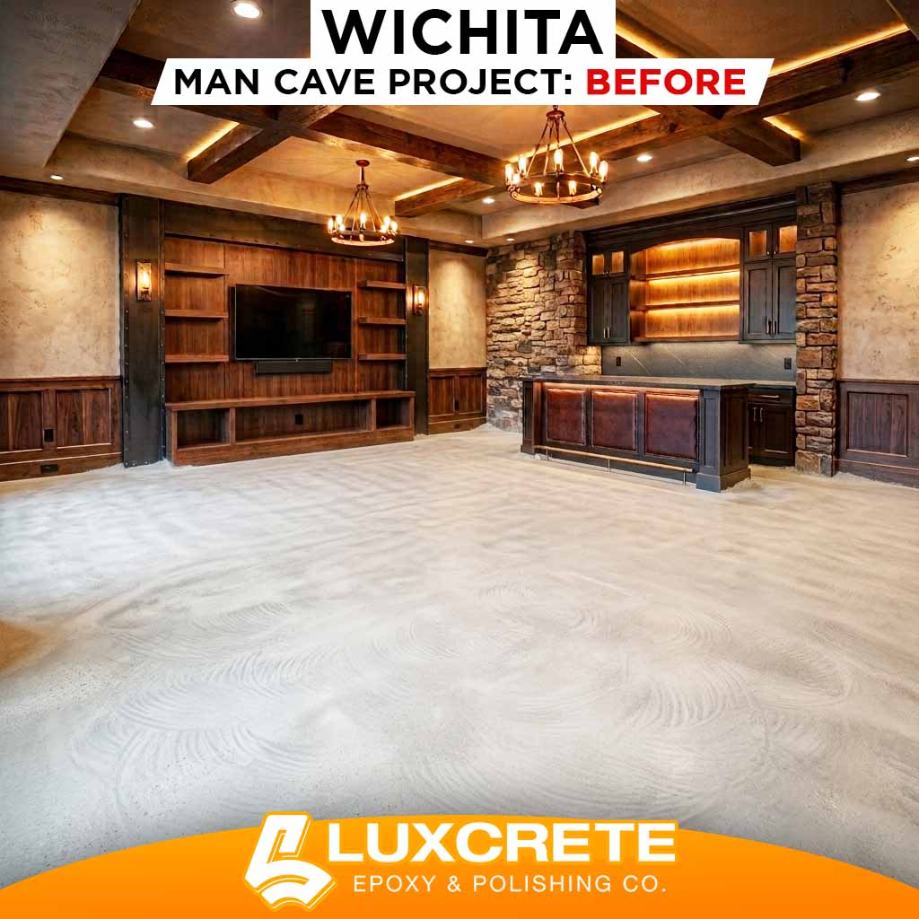 LuxCrete Epoxy & Polishing - Wichita's #1 Expoxy Flooring Experts - Metallic Epoxy Floors - Man Cave Project - BEFORE
